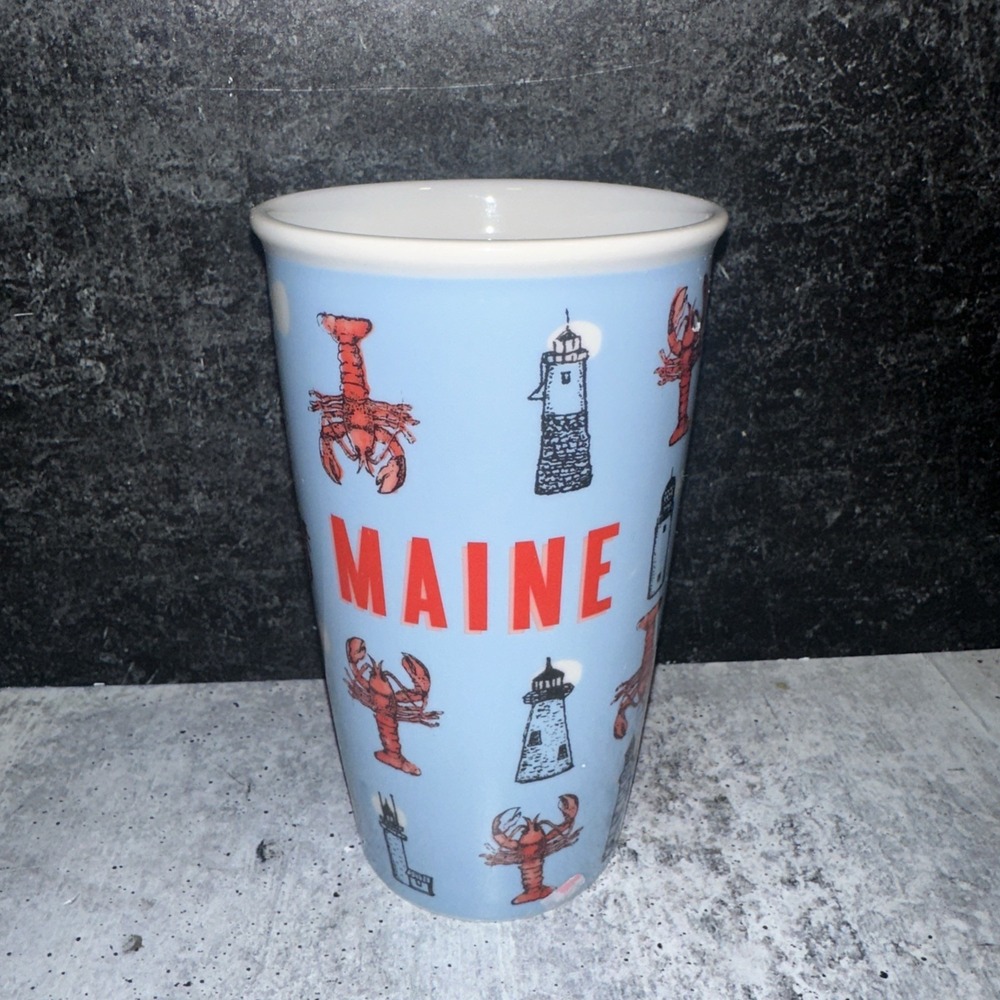 Starbucks Maine Ceramic Tumbler 12 oz. Lobster's Lighthouses Without Lid